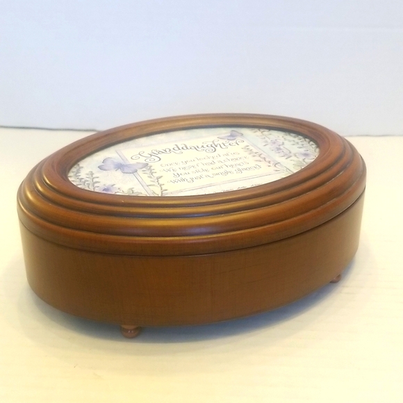 Granddaughter Butterfly Woodgrain Musical Unchained Melody Jewelry Box - Picture 3 of 15